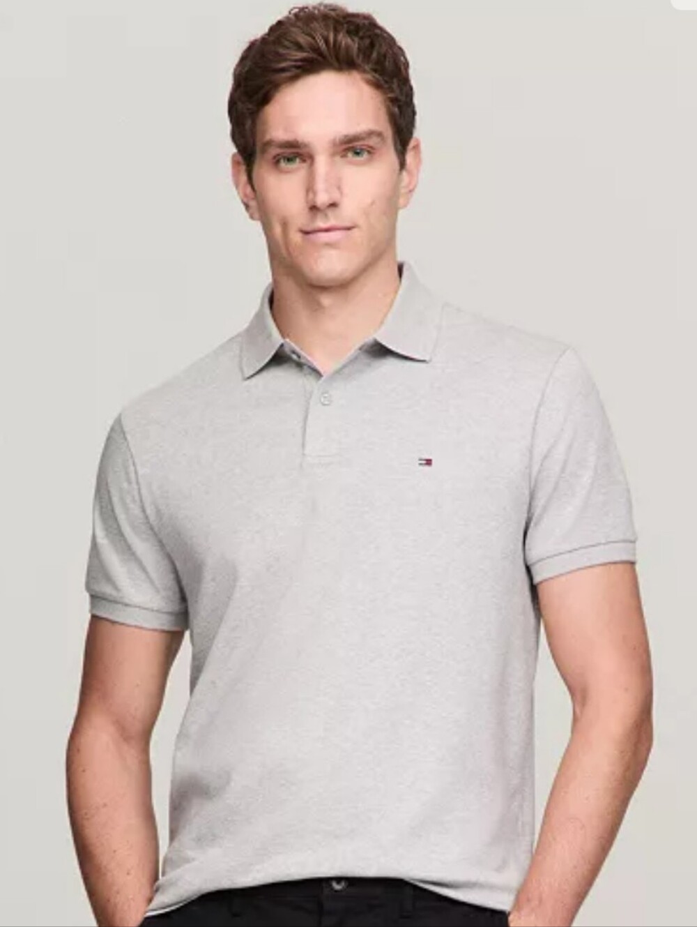 Tommy Hilfiger Classic Fit Polo Shirt Light Gray 100% Cotton Men's Large
